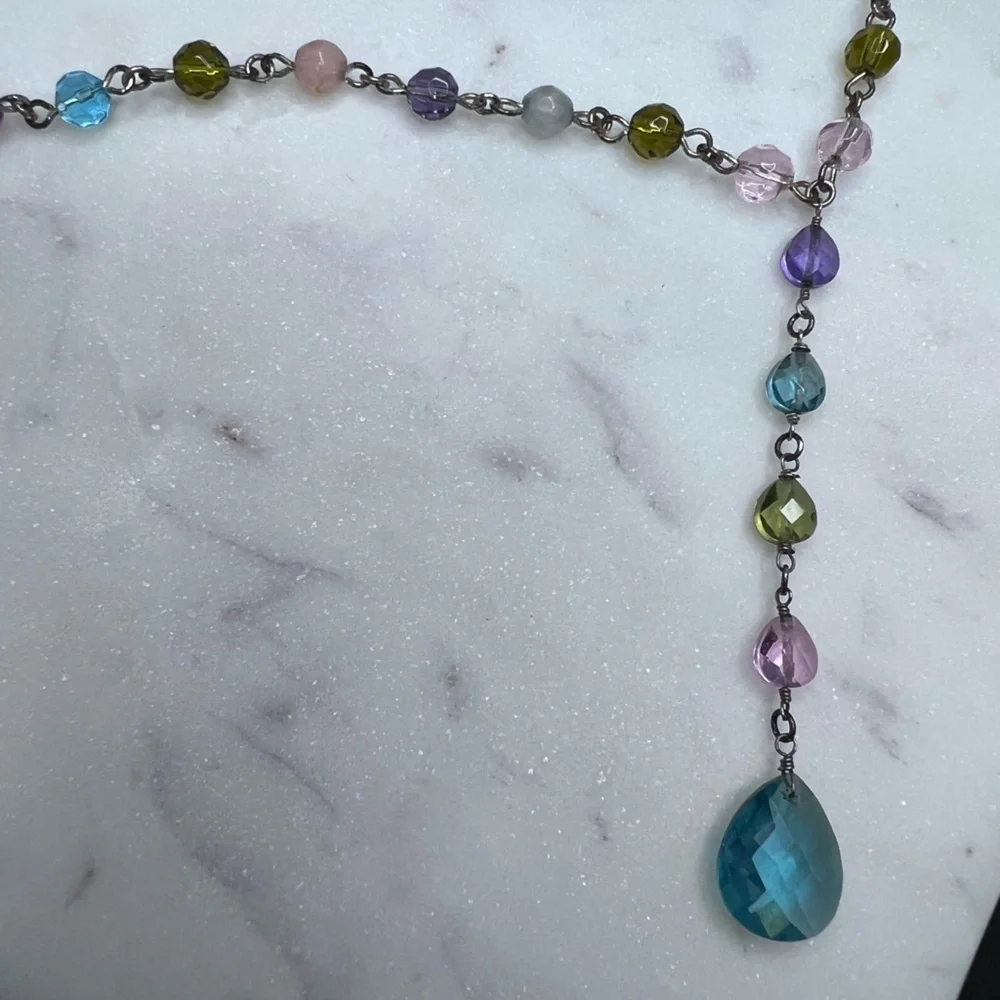 Vintage kids colorful beads with silver tone necklace